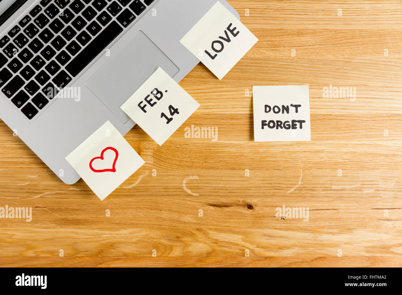 Valentine's Day concept, office remember, message on postit, don't forget Stock Photo