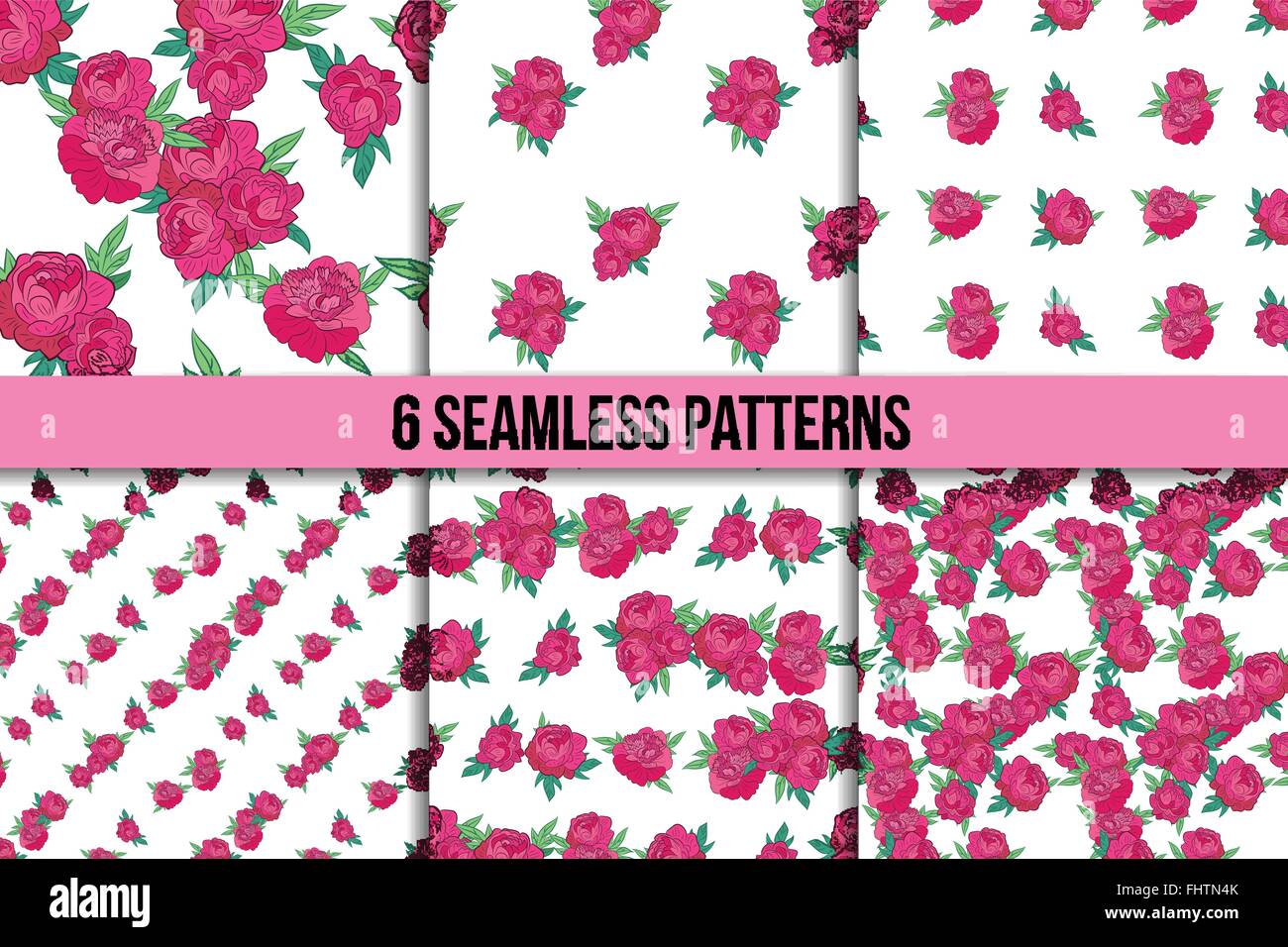 Seamless pattern set with pink peonies Stock Vector Image & Art - Alamy