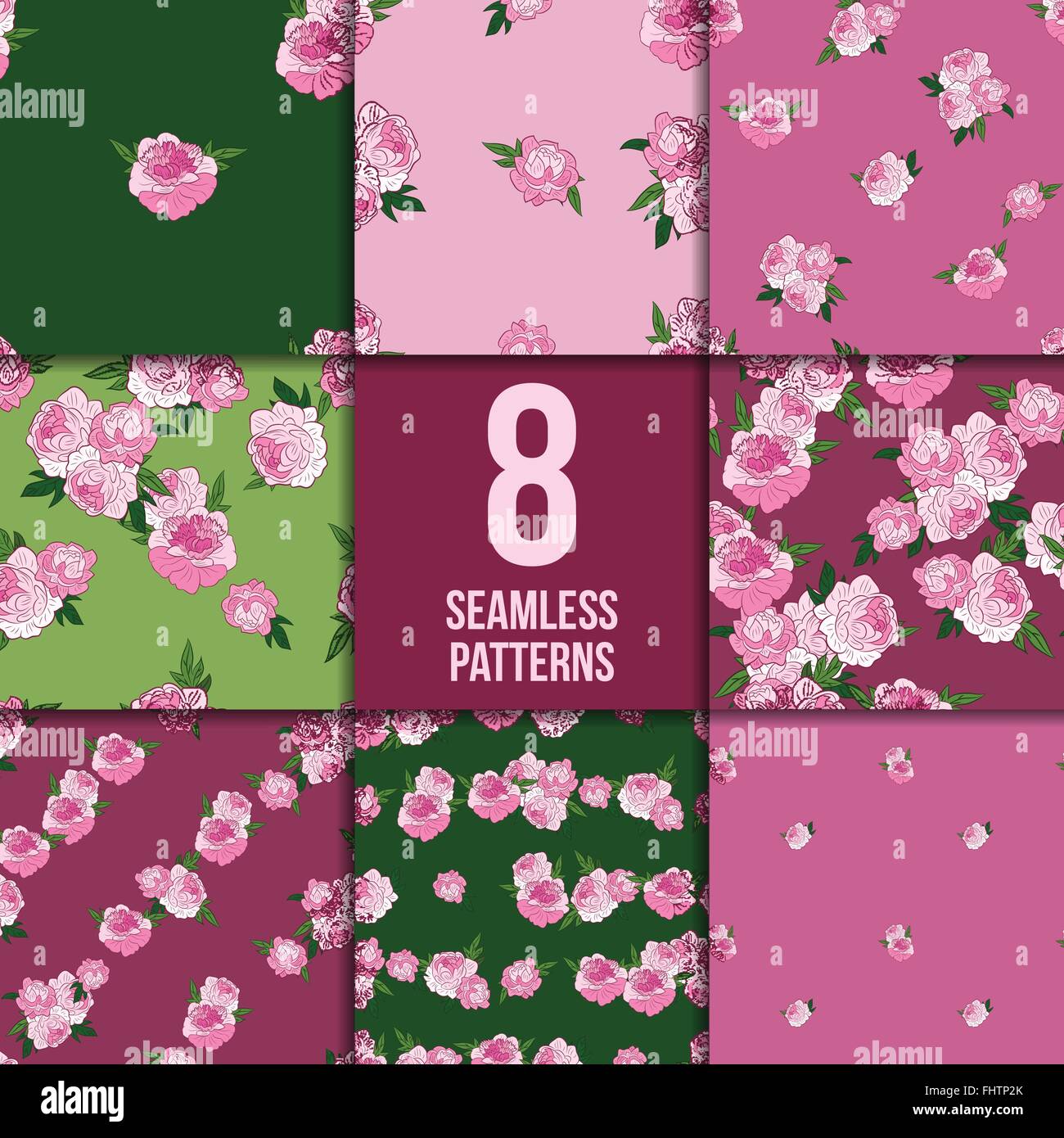 Seamless pattern set with pink peonies Stock Vector Image & Art - Alamy