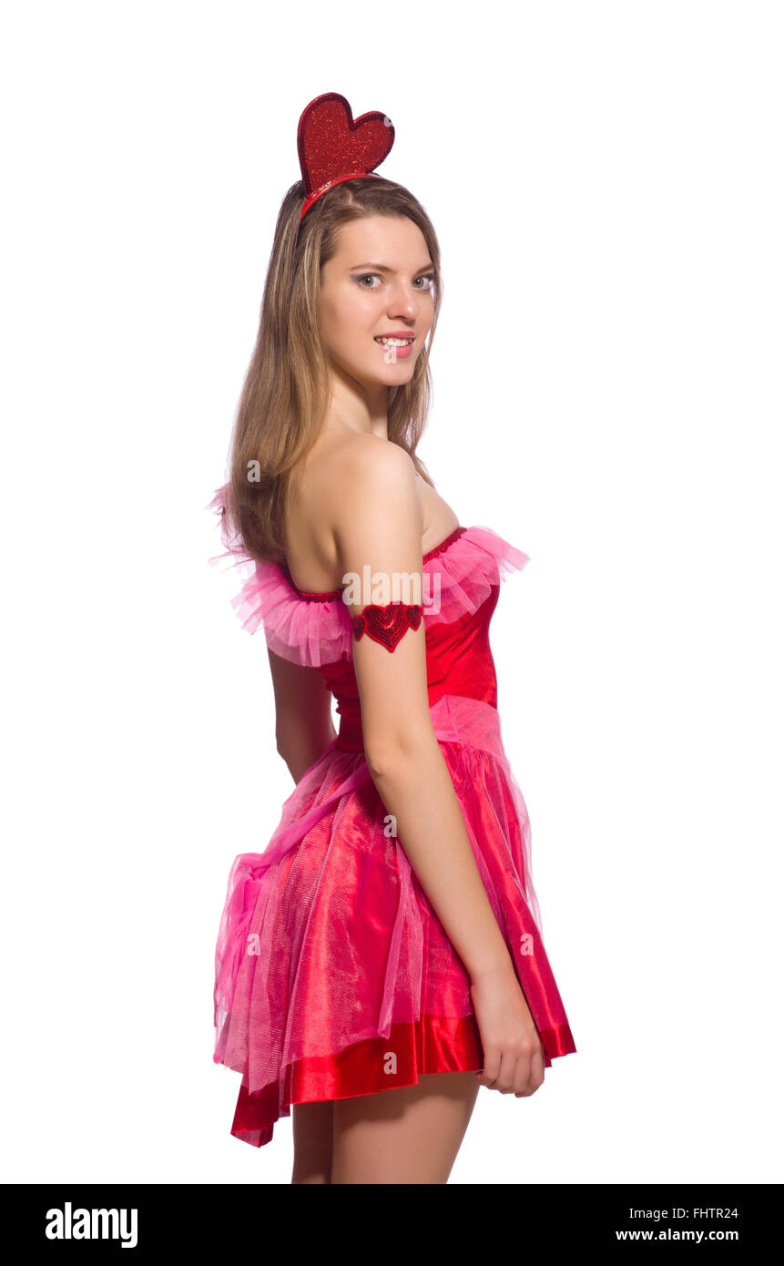 Girl in pretty pink dress isolated on white Stock Photo - Alamy