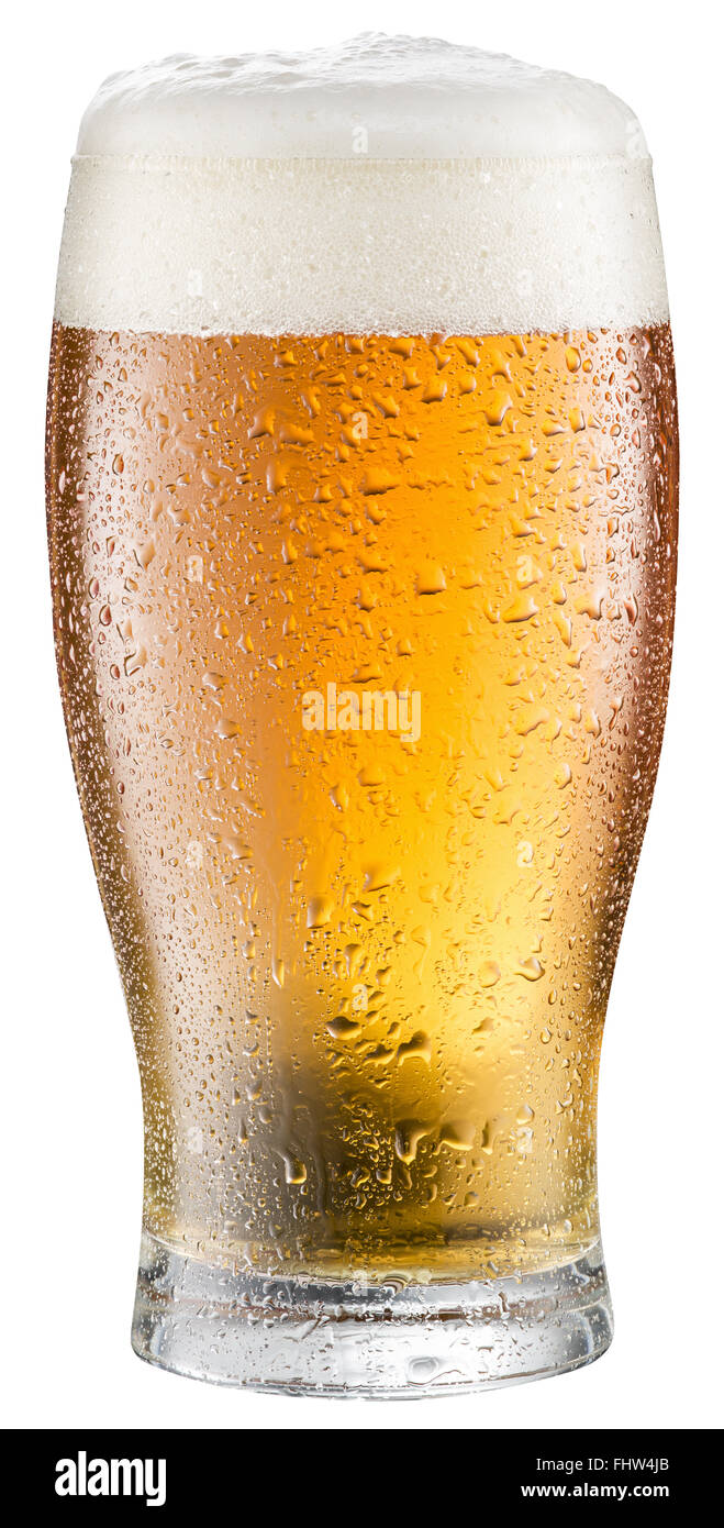 Glass of cold beer on a white background. Clipping path Stock Photo - Alamy