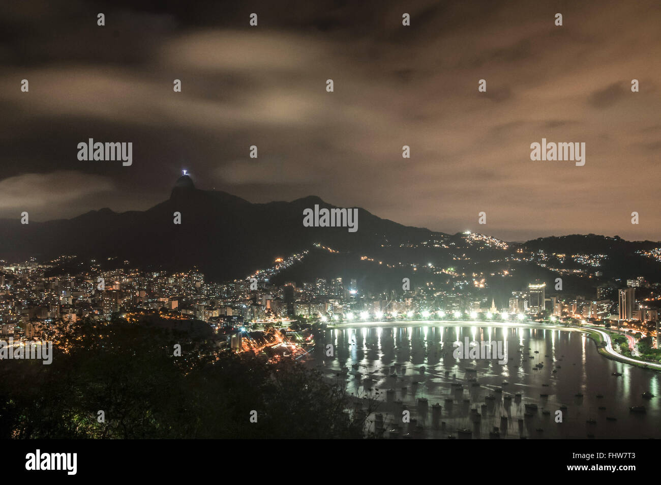 Night in Inlet Beach and Botafogo top view of the Morro da Urca Stock Photo