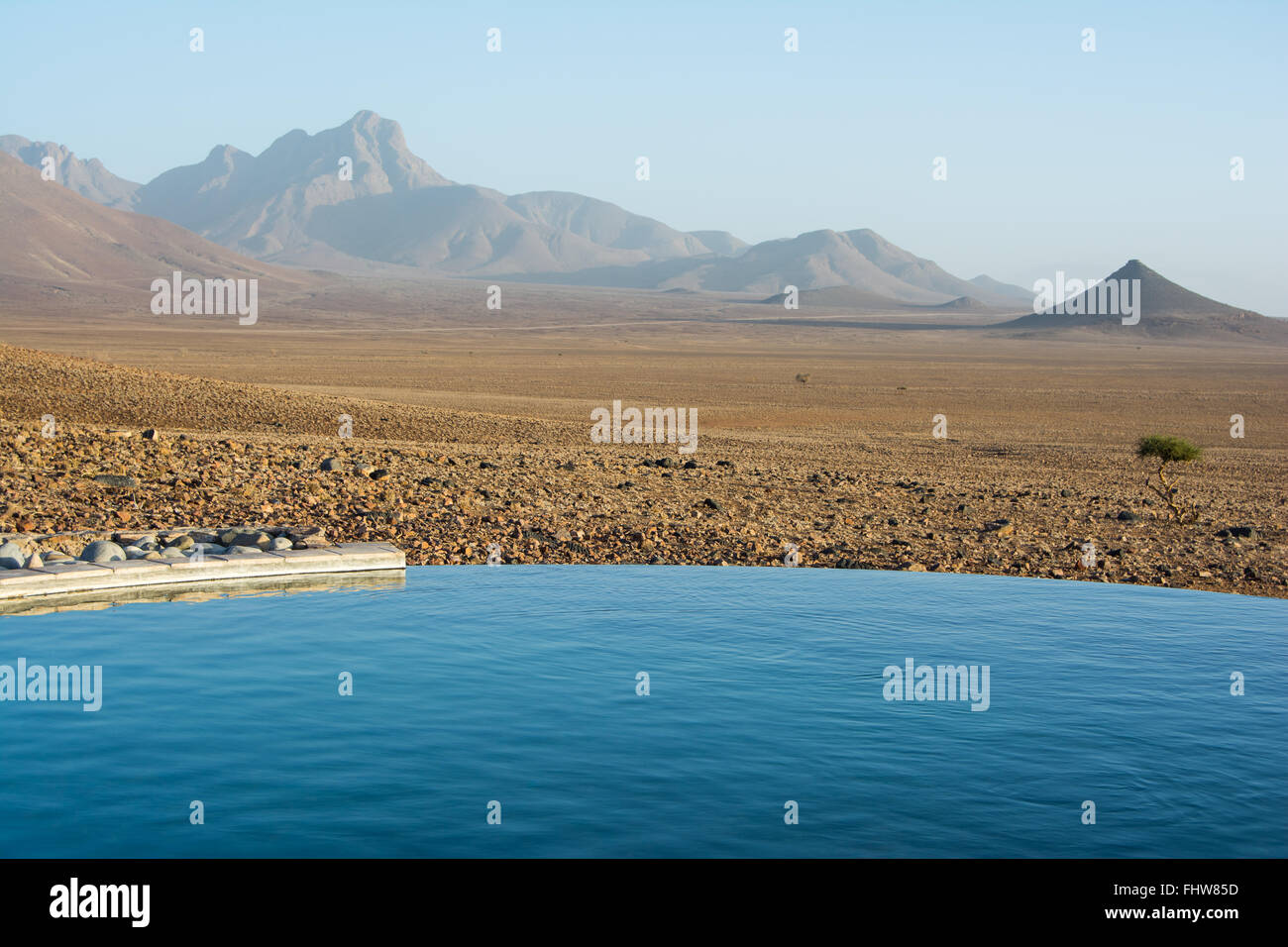 Swimming pool with a view in the Namib Desert Stock Photo