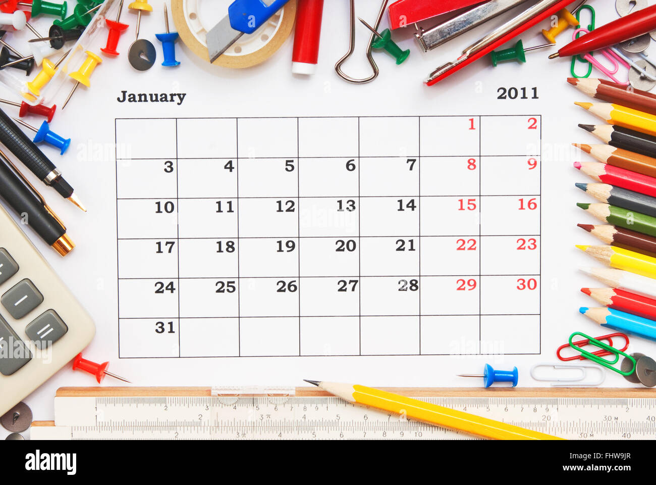 Calendar for January 2011 Stock Photo