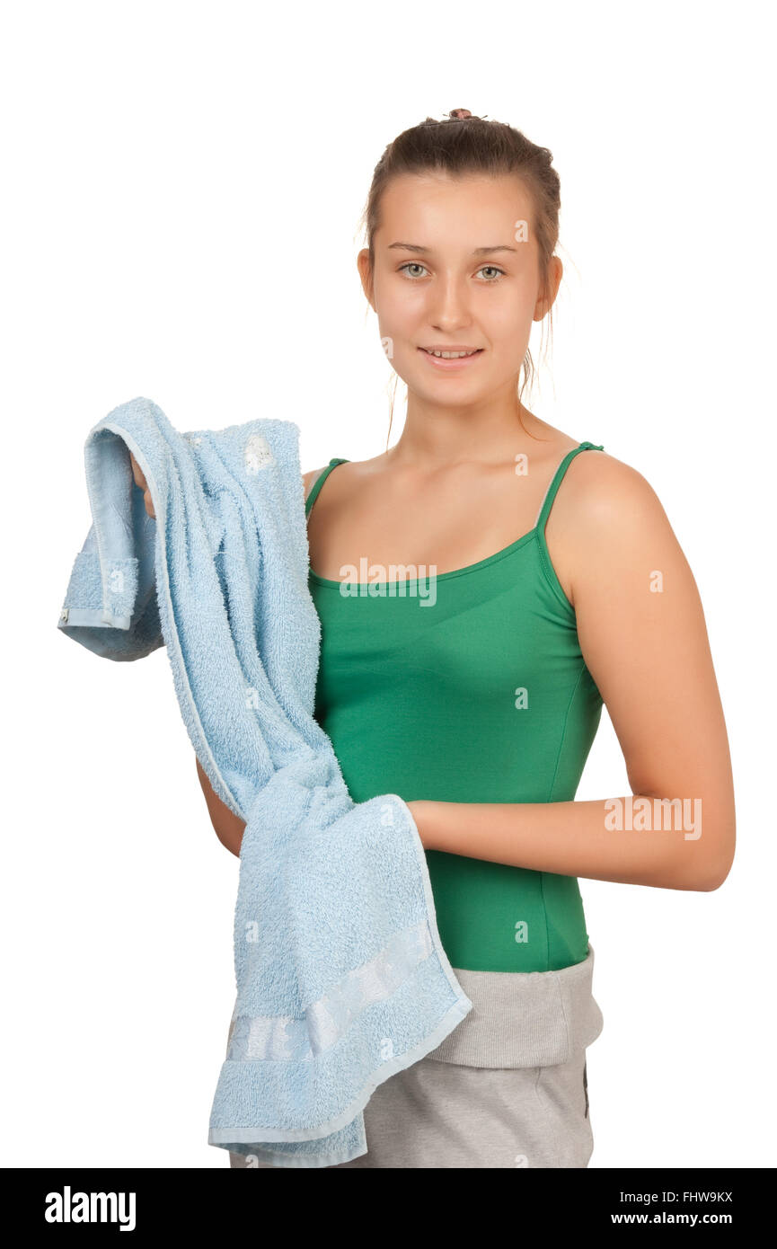 beautiful young girl with a towel Stock Photo Alamy