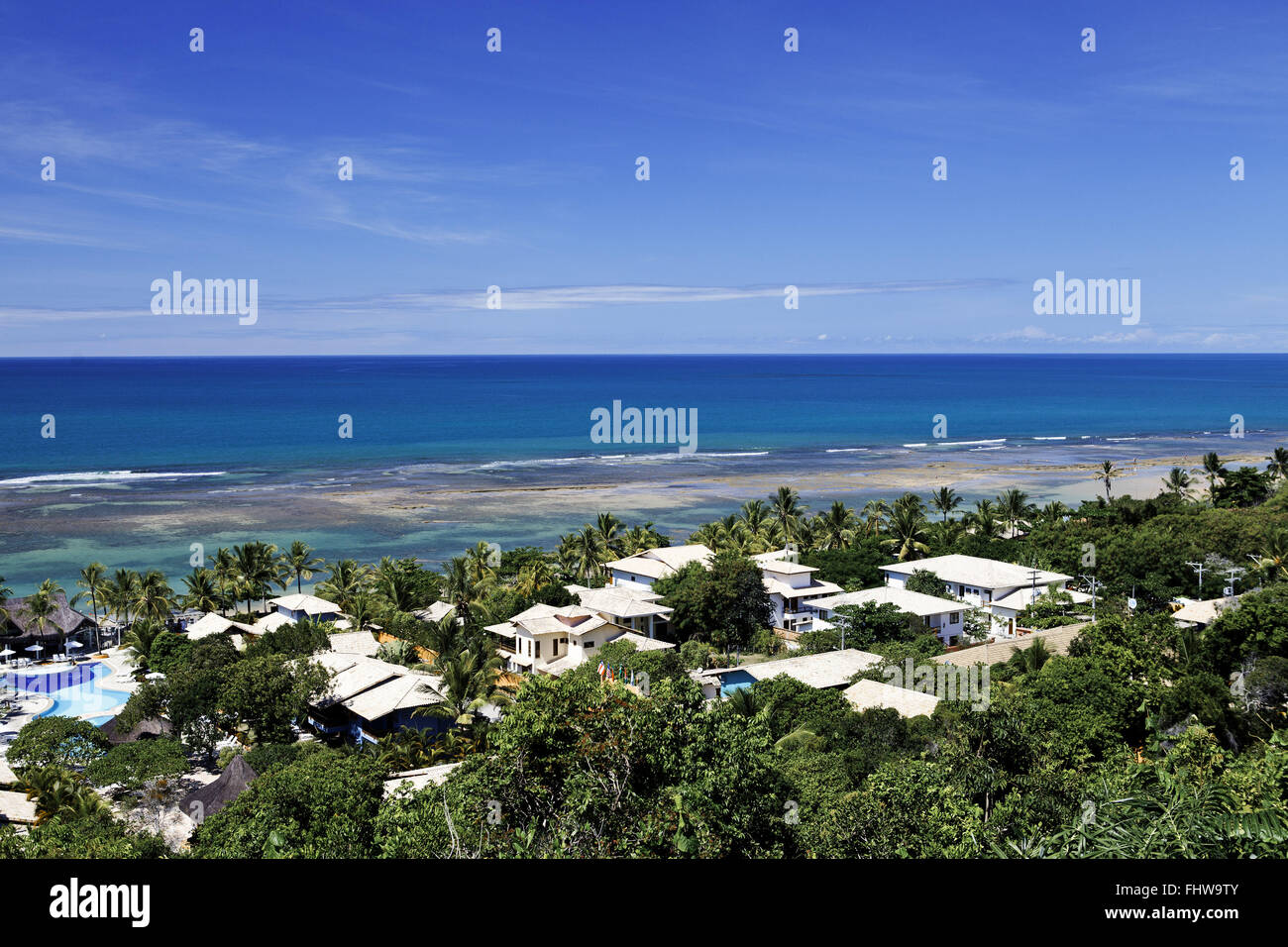 Aerial view of houses, hotels and B & Bs Beach Arraial Help Stock Photo