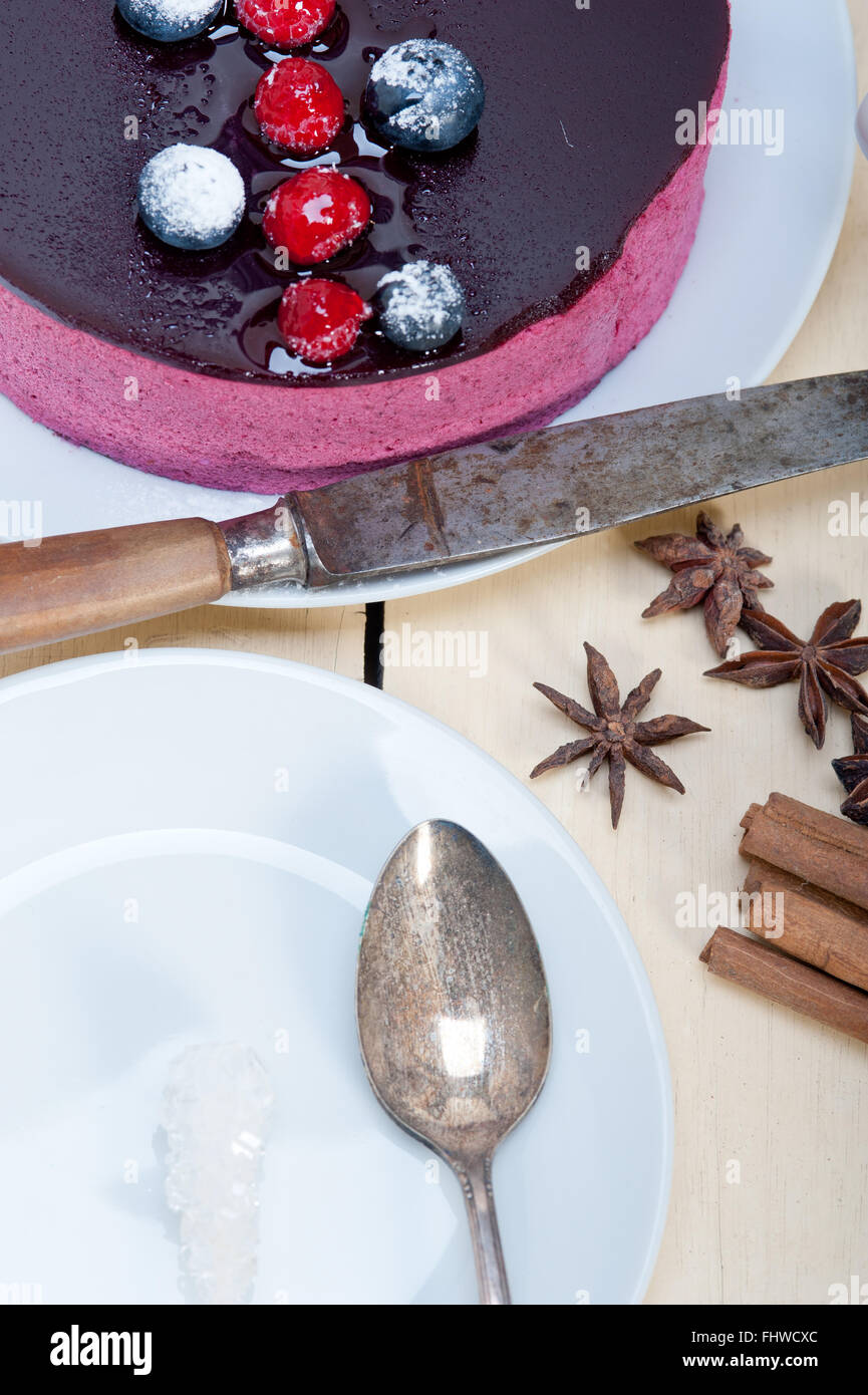 blueberry and raspberry cake mousse dessert Stock Photo - Alamy