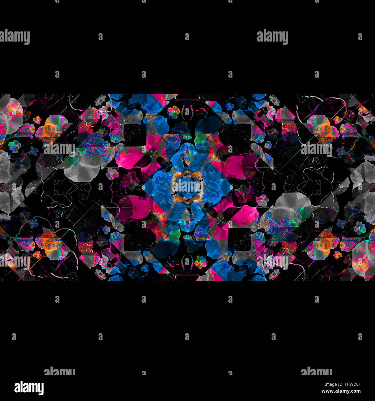 Black background frame with collage decorative geometric ornate pattern