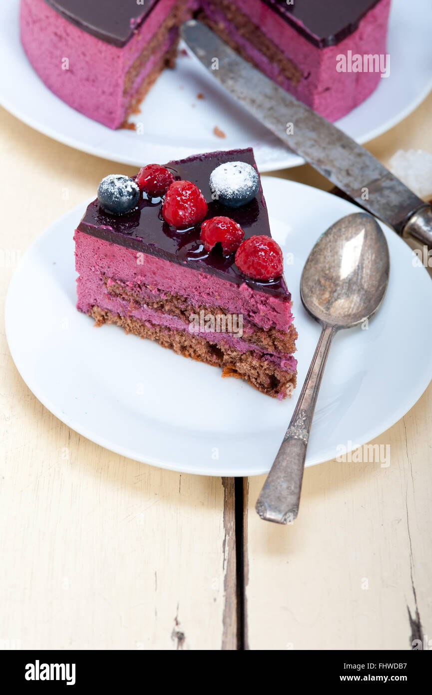 blueberry and raspberry cake mousse dessert Stock Photo - Alamy