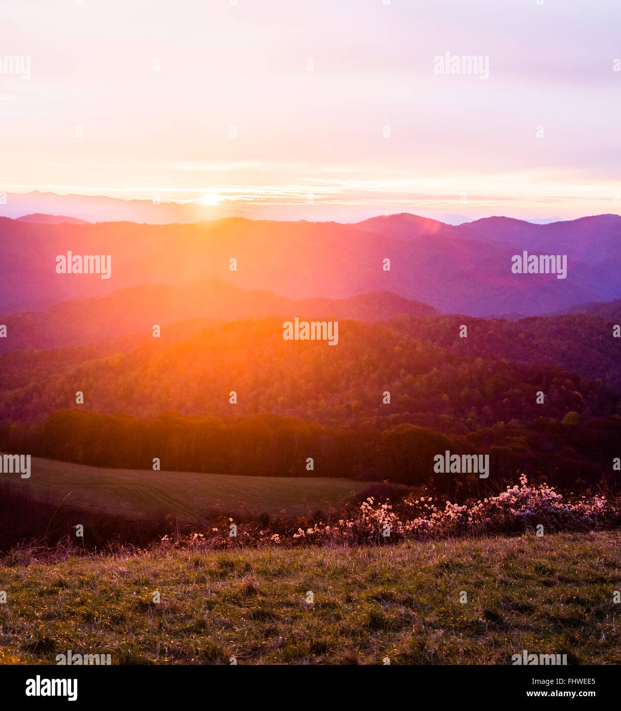 Sunrise in Blue Ridge Mountains Stock Photo