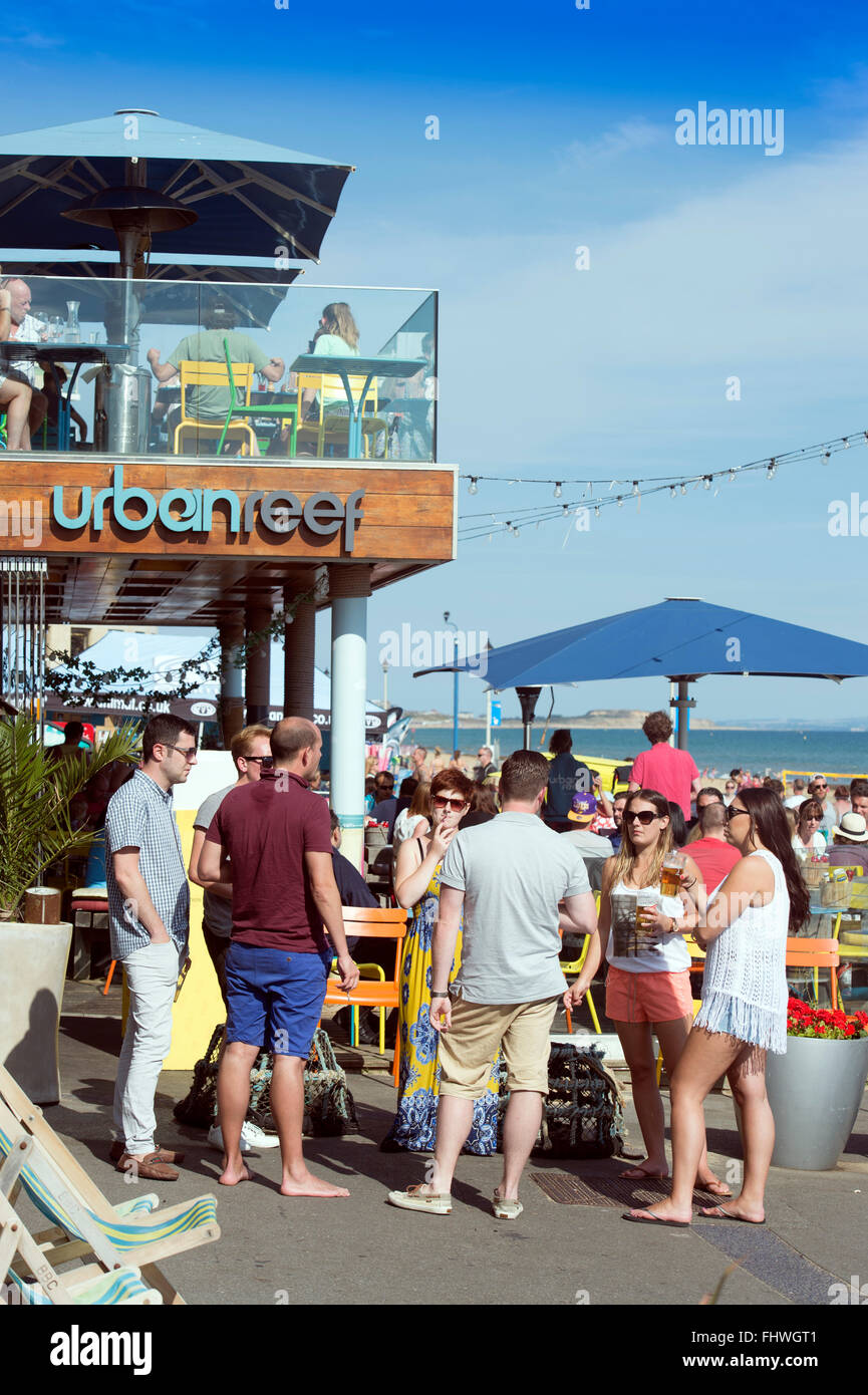 General views of Bournemouth and Boscombe - the Urban Reef cafe on Boscombe Beach, UK Stock Photo