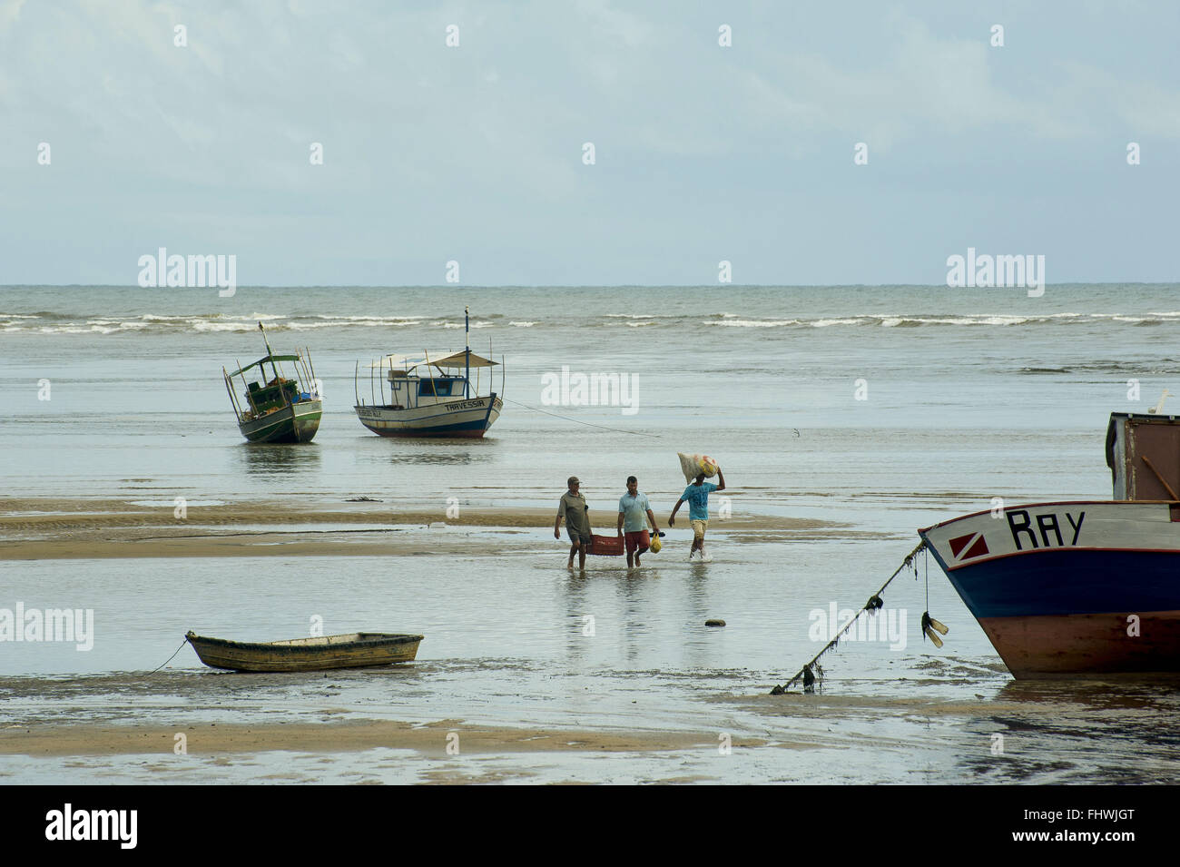 Moored fishing Praia da Chaplet - Cocoa Coast Stock Photo