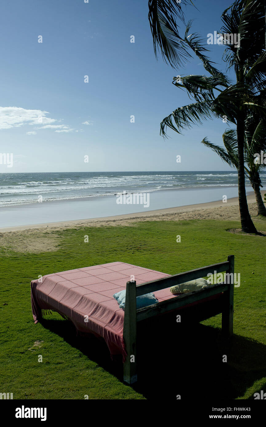 Bed Seaside in Taipu de Fora Beach - Peninsula de Marau Stock Photo