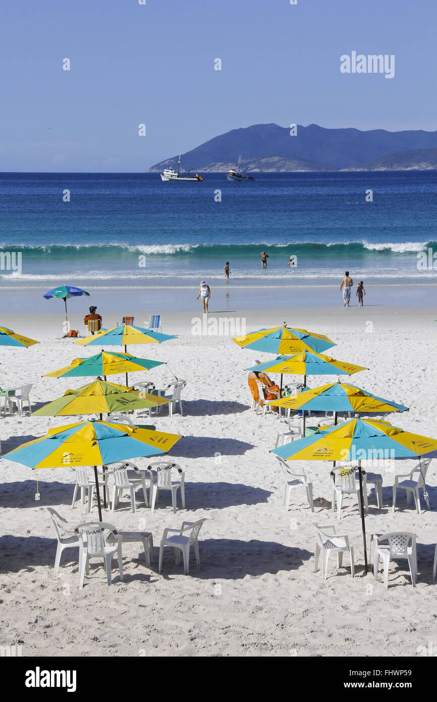 Umbrellas on Forte Beach in Rio de Janeiro coast - Lakes Region Stock Photo