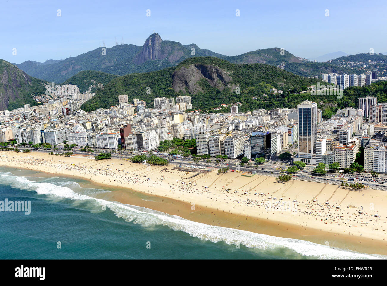 Aerial view of part of the neighborhoods and beaches of Copacabana and Leme and Avenida Atlantica Stock Photo
