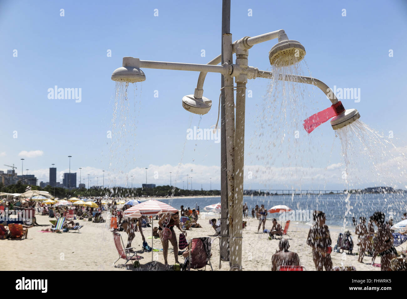 Waste water in showers at Praia do Flamengo Stock Photo
