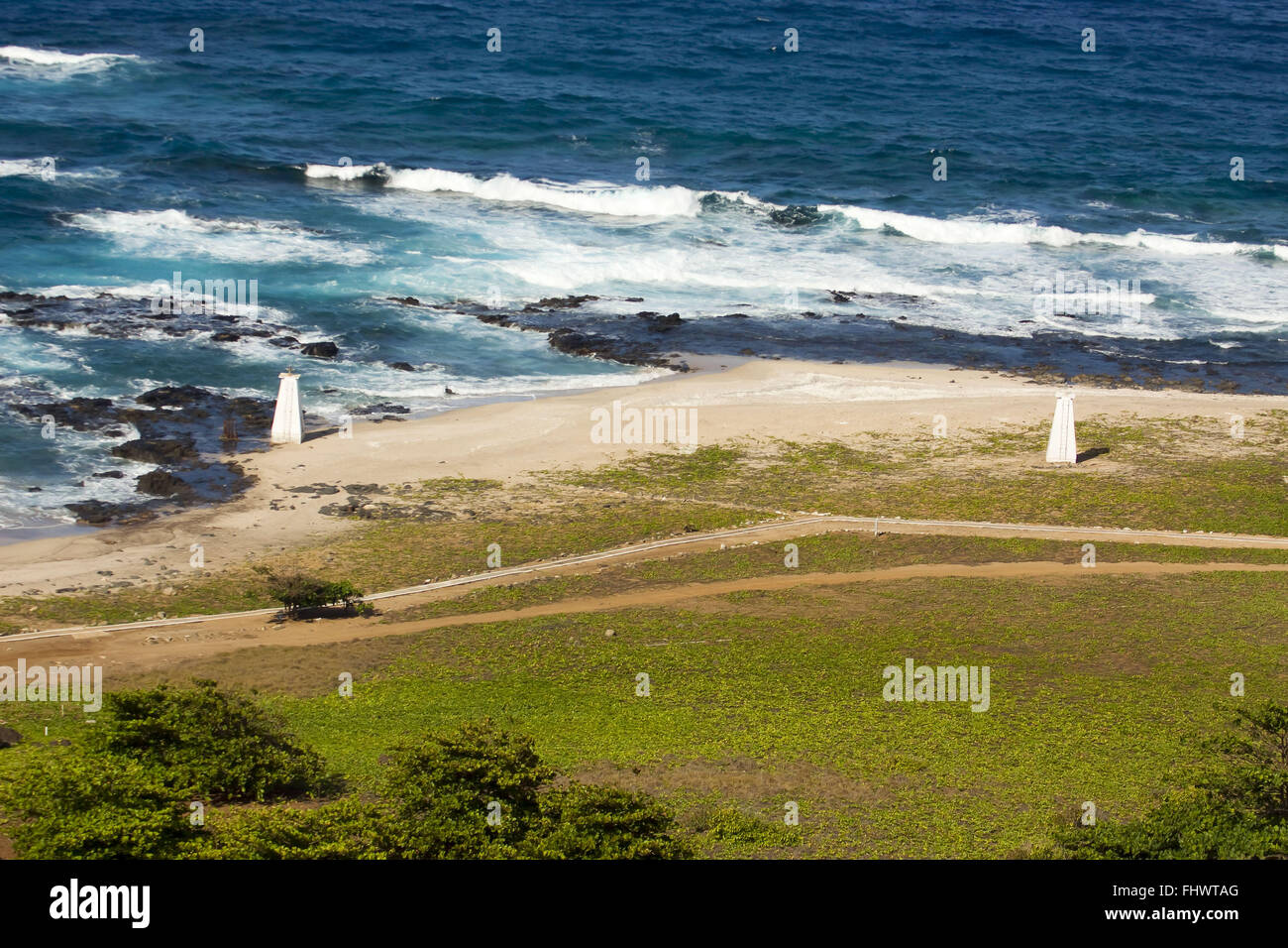 Landscape of the island of Trinidad in the Atlantic Ocean - POIT Tour Oceanografico Trindade Island Stock Photo