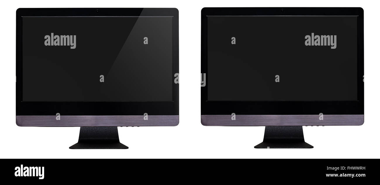 All in one office desktop computer with black blank screen and reflection Stock Photo