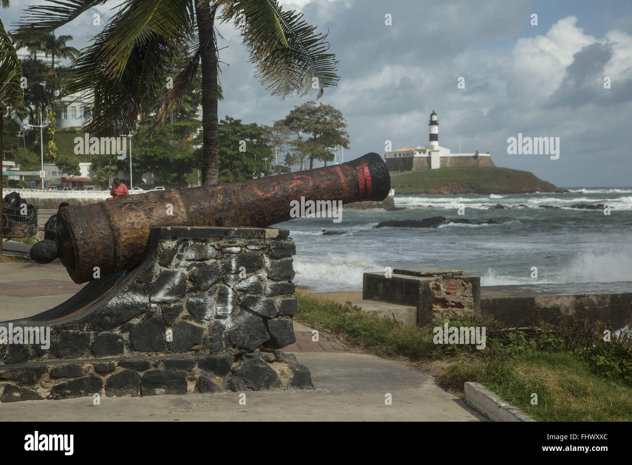 Cannon of the Fort of Santa Maria in Porto da Barra Beach - neighborhood of Barra Stock Photo