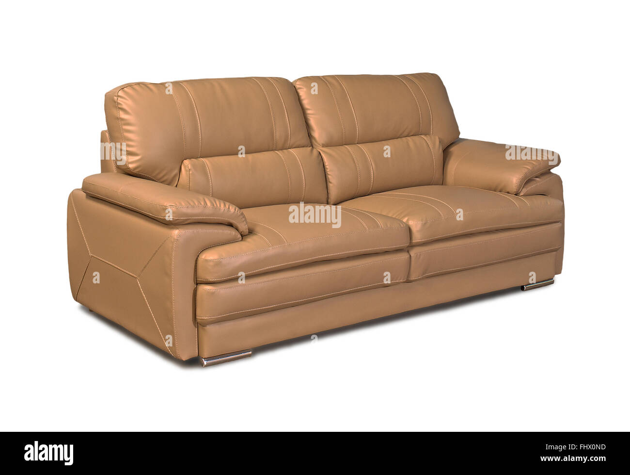 Light brown leather sofa isolated on white background Stock Photo Alamy
