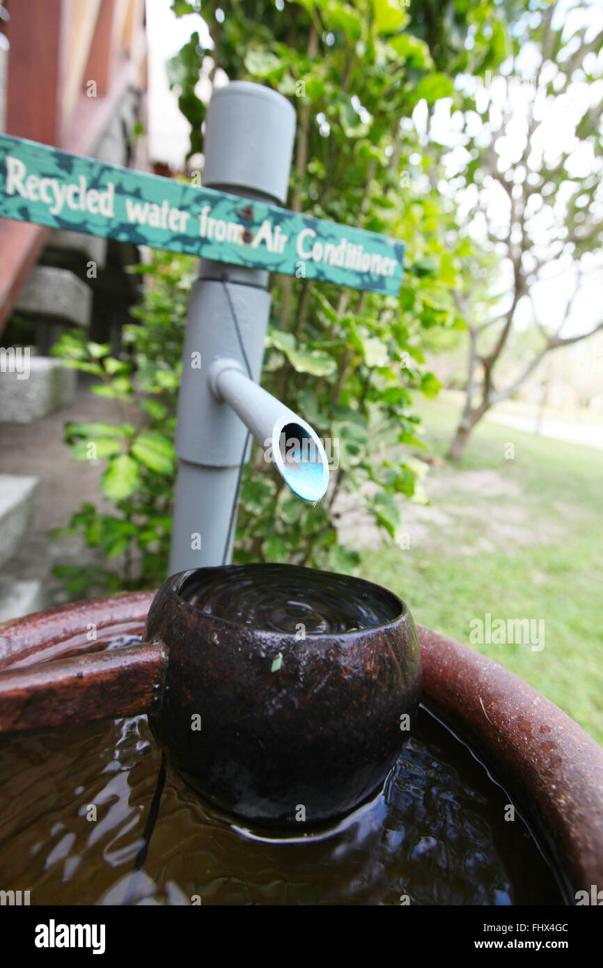 Recycled water from air conditioner environment conservation concept Stock Photo Alamy