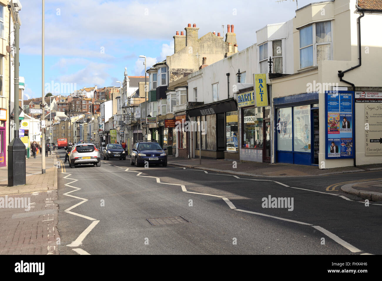Shops and businesses on Queens Road, Hastings, East Sussex, UK Stock Photo