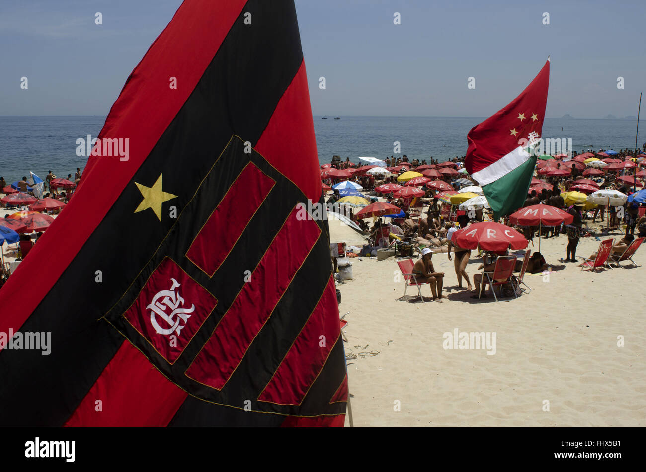 Flag Football club Flamengo and Fluminense Football Club on crowded beach - south of the city Stock Photo