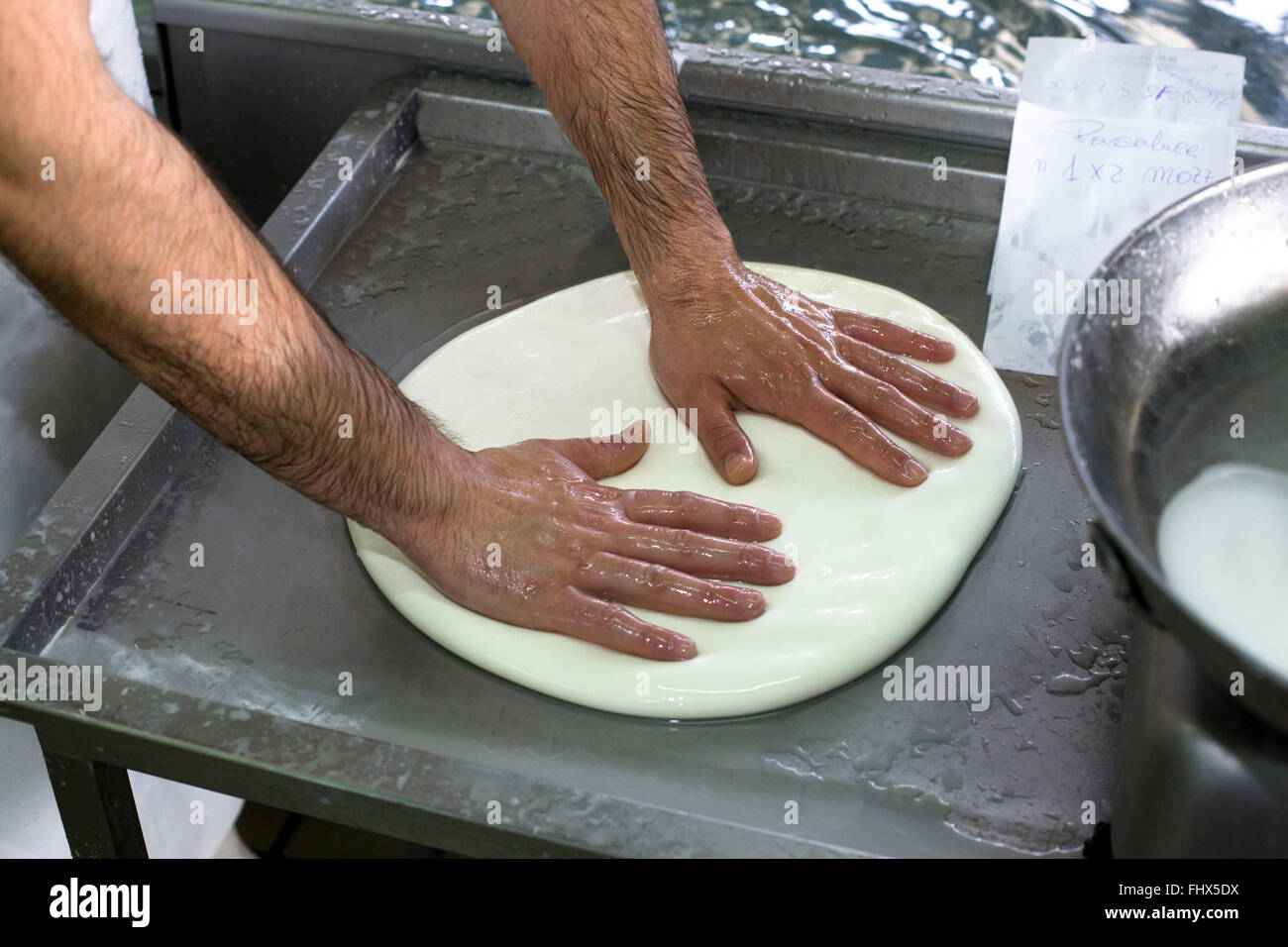 Italy: making of mozzarella di Bufala Campana Stock Photo