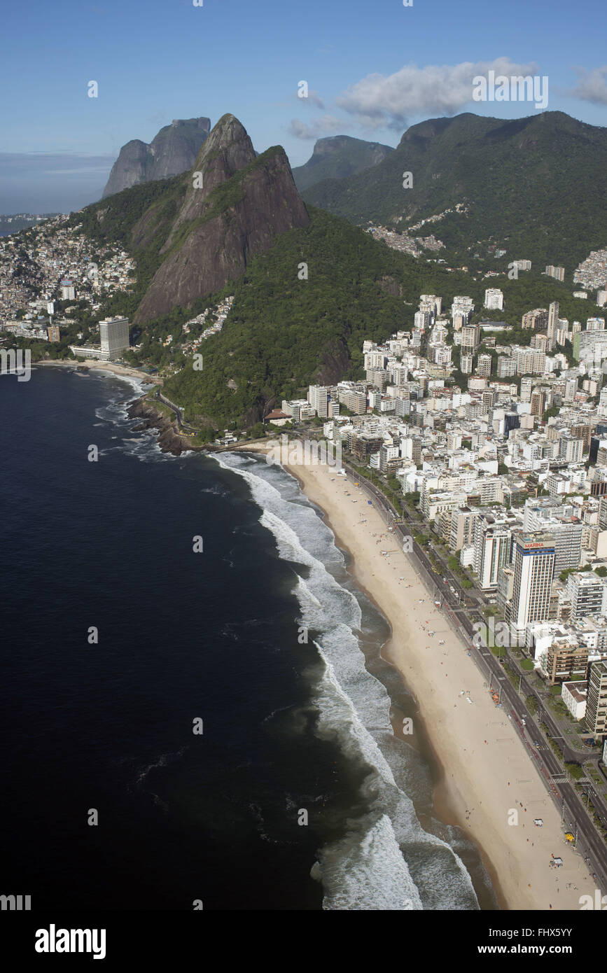 Aerial view of Leblon beach with a promenade Delfim Moreira - Leblon neighborhood Stock Photo