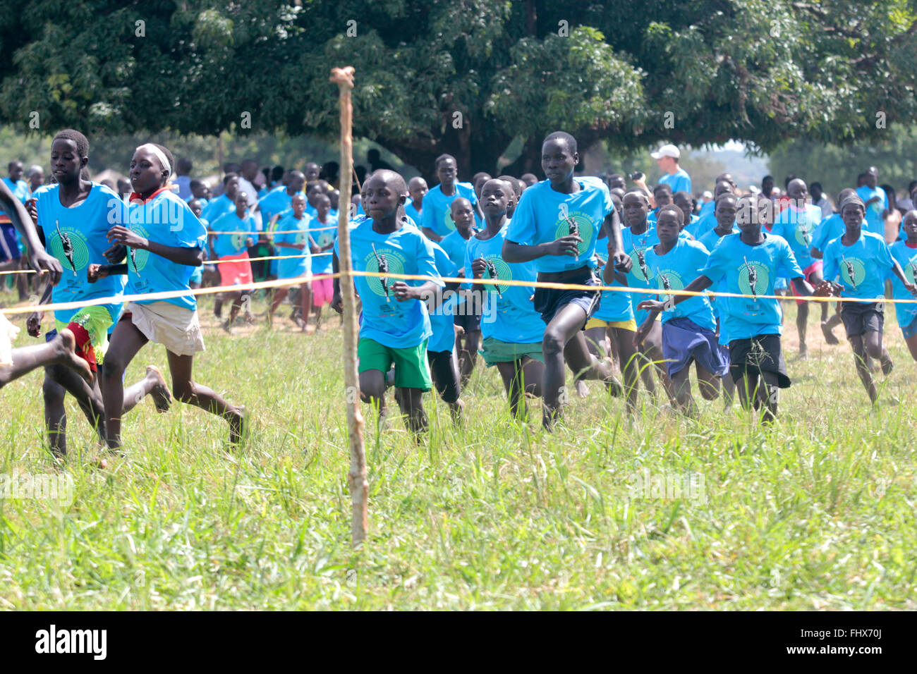 Children take part in a Nike sponsored community run in northern Uganda Stock Photo