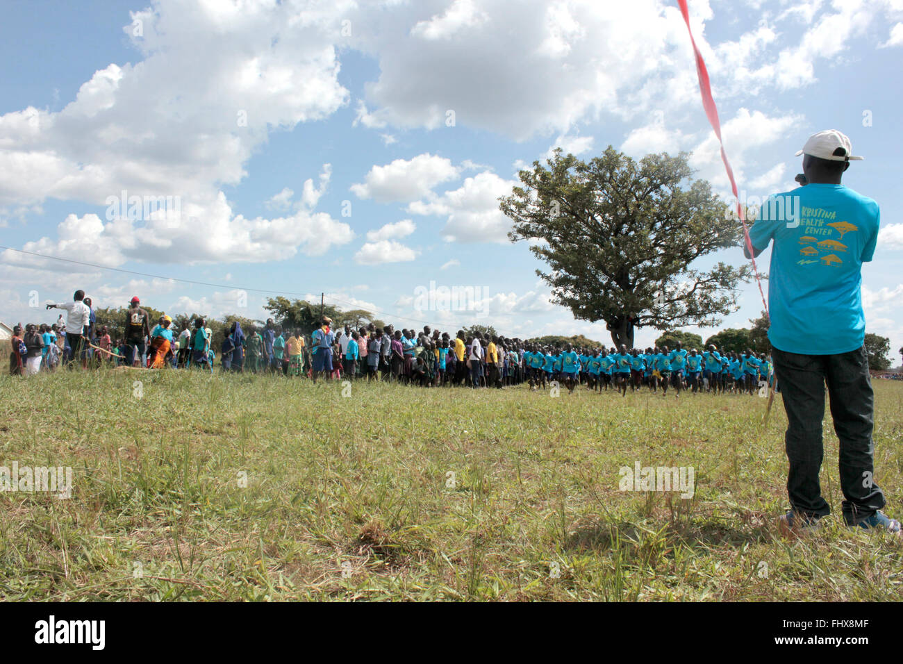 Children taking part in a Nike sponsored community run in northern Uganda Stock Photo