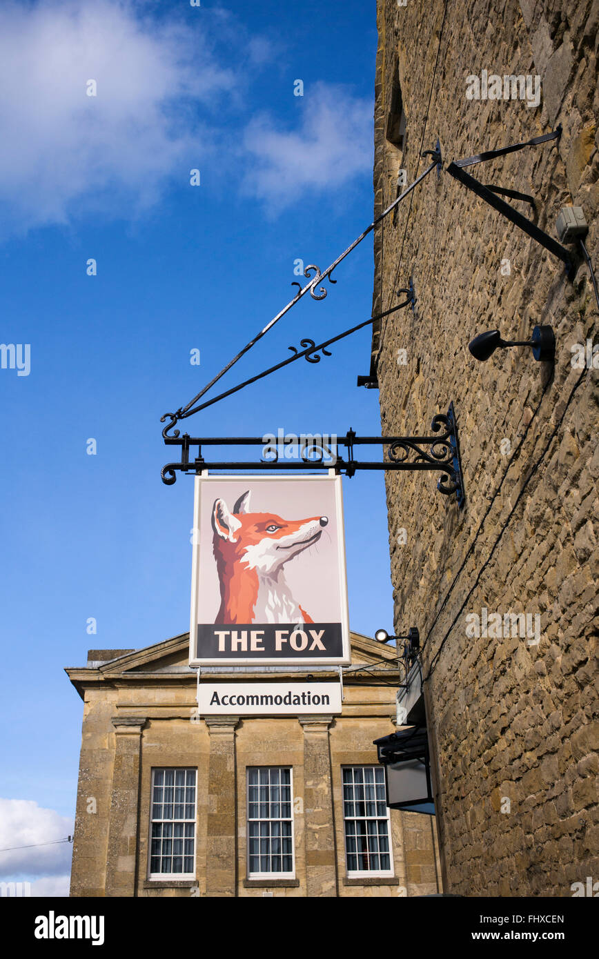 The Fox Hotel sign. Chipping Norton. Oxfordshire, England Stock Photo