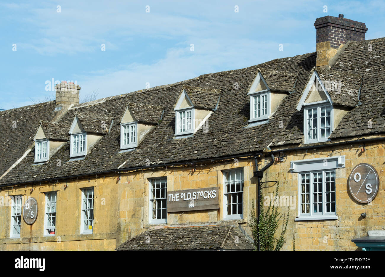 The Old Stocks Inn, Stow on the Wold, Gloucestershire, Cotswolds, England Stock Photo