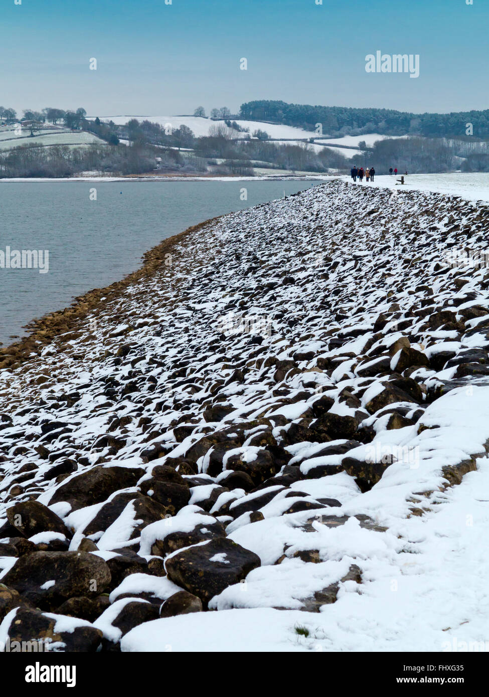 Winter scene at Carsington Water a reservoir operated by Severn Trent Water near Matlock in Derbyshire Dales Peak District UK Stock Photo