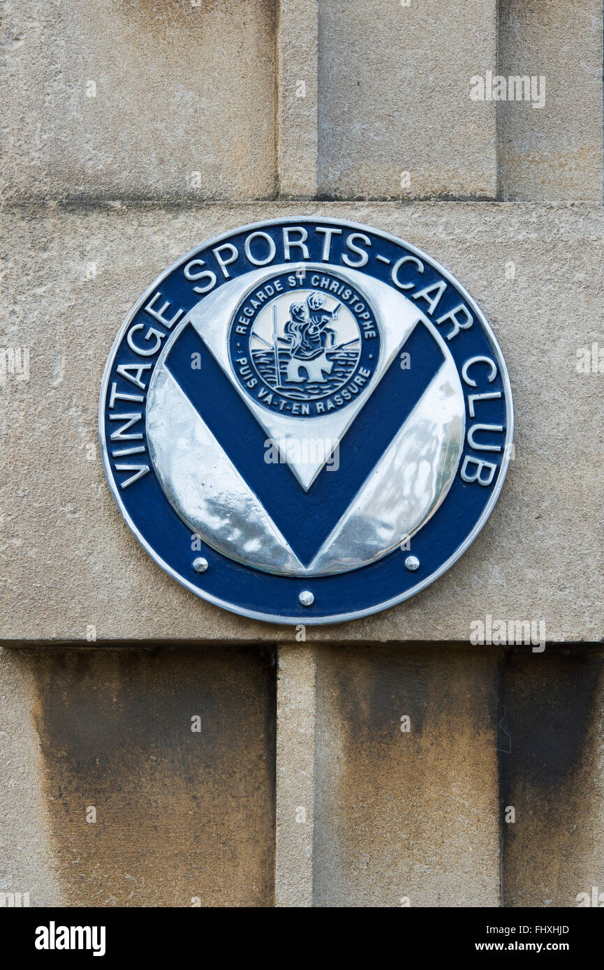 Vintage sports car club sign. Chipping Norton, Oxfordshire, England Stock Photo