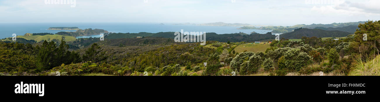 Panorama shore and ocean islands at the east side of Northland, North Island, New Zealand Stock Photo