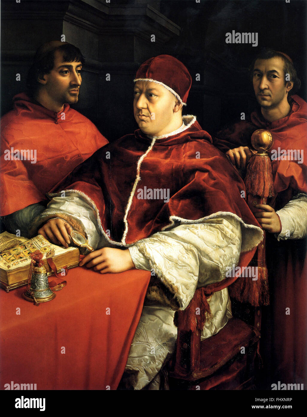 Pope Leo X with his cardinal-cousin Giulio de' Medici (left, future Pope Clement VII) Stock Photo