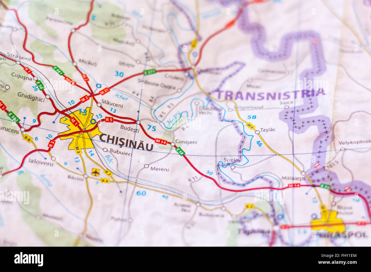 Close up of Chisinau, Moldova on a map Stock Photo