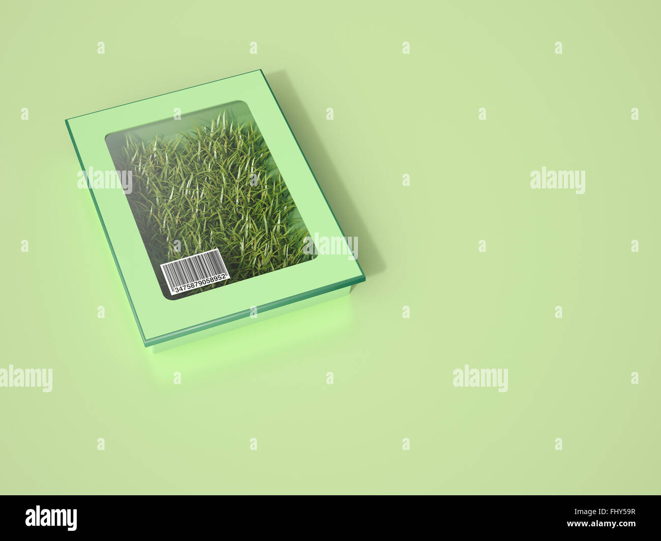 3D rendering, Packadged grass with bar code on cocloful background Stock Photo
