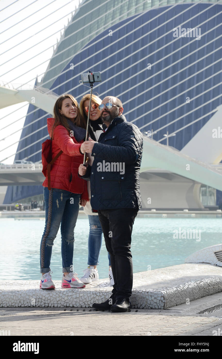 taking selfies at Ciudad de las Artes y las Ciencias, Valencia, Spain Stock Photo