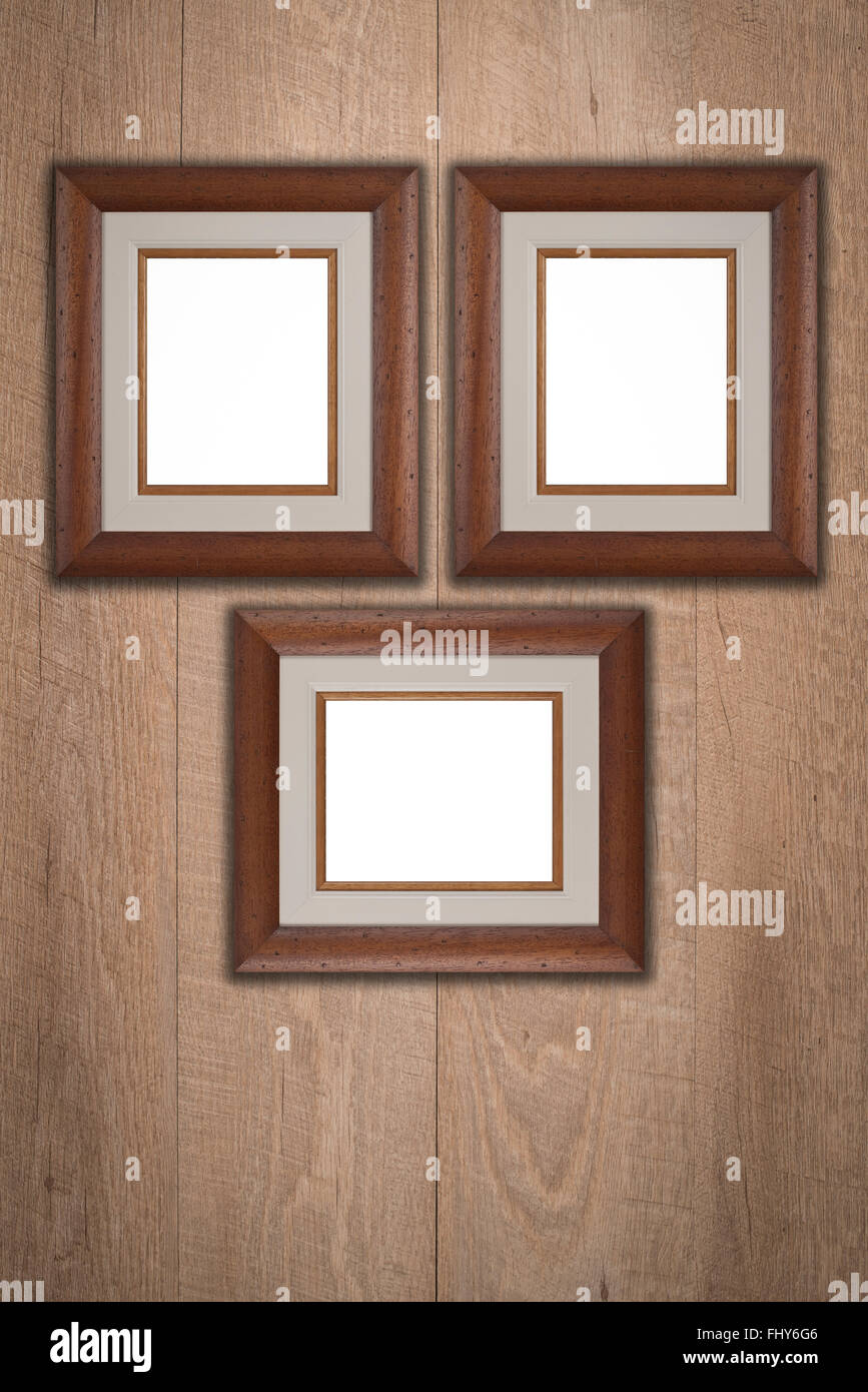 Old picture frame on vintage wood wall Stock Photo - Alamy
