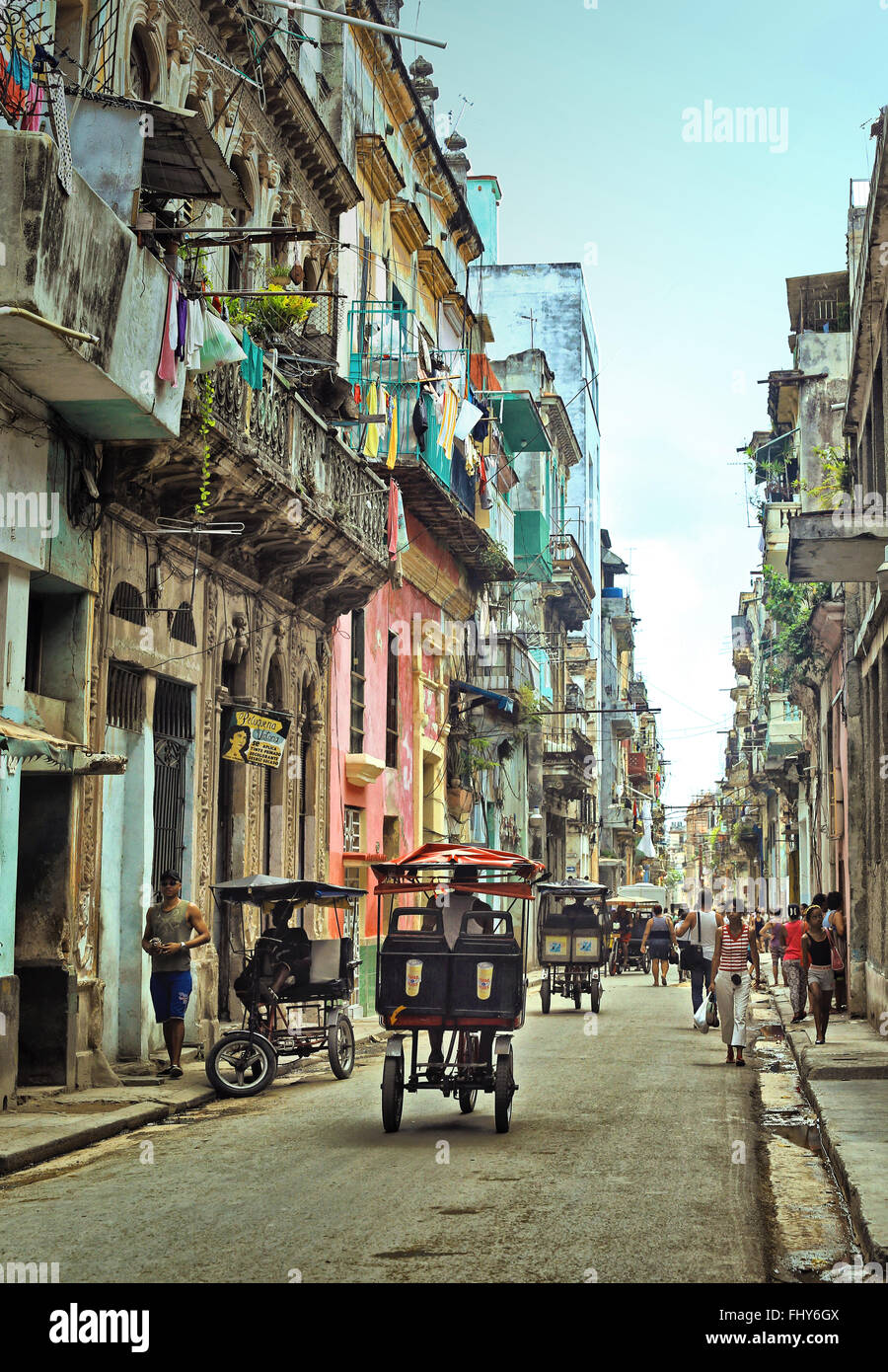 Colonial houses and streets in Old Havana, Cuba. Photo in vintage style