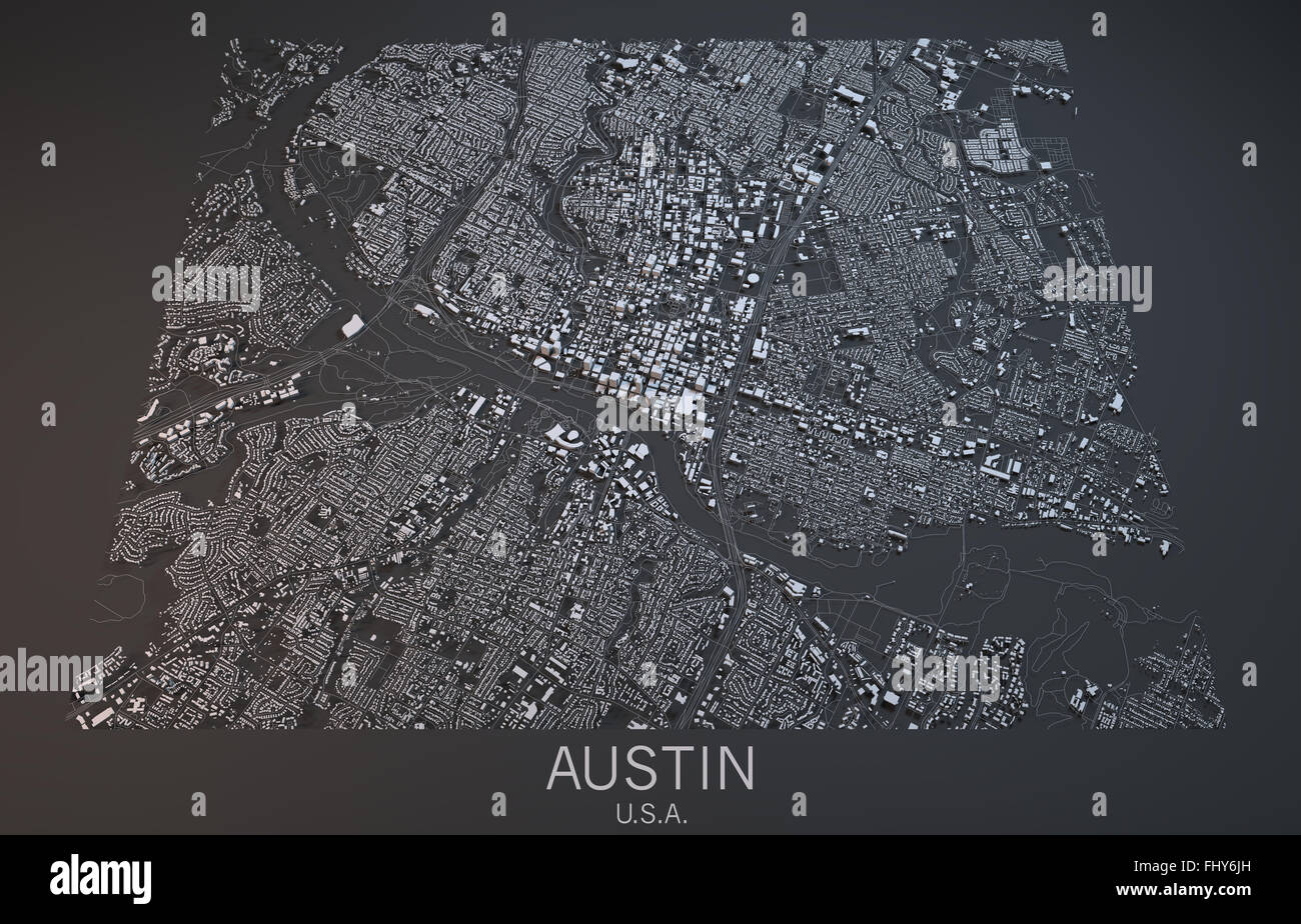 Austin map, satellite view, USA Stock Photo