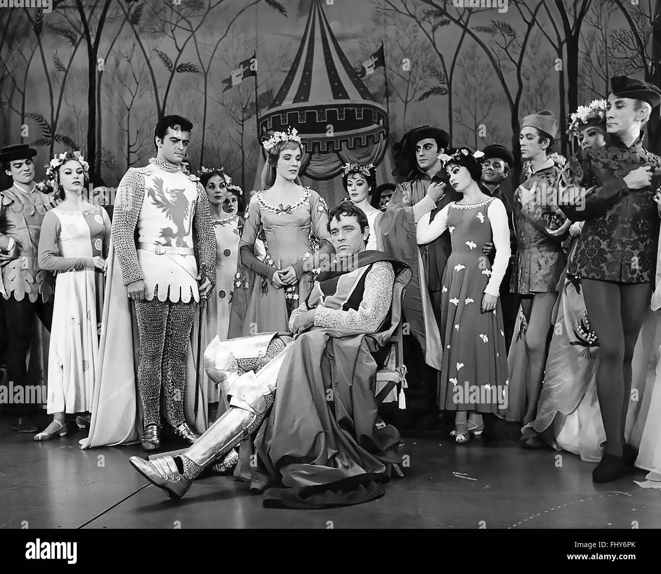 CAMELOT 1960 Broadway musical by Lerner and Lowe with Julie Andrews as  Queen Guenever and Richard Burton as King Arthur Stock Photo - Alamy