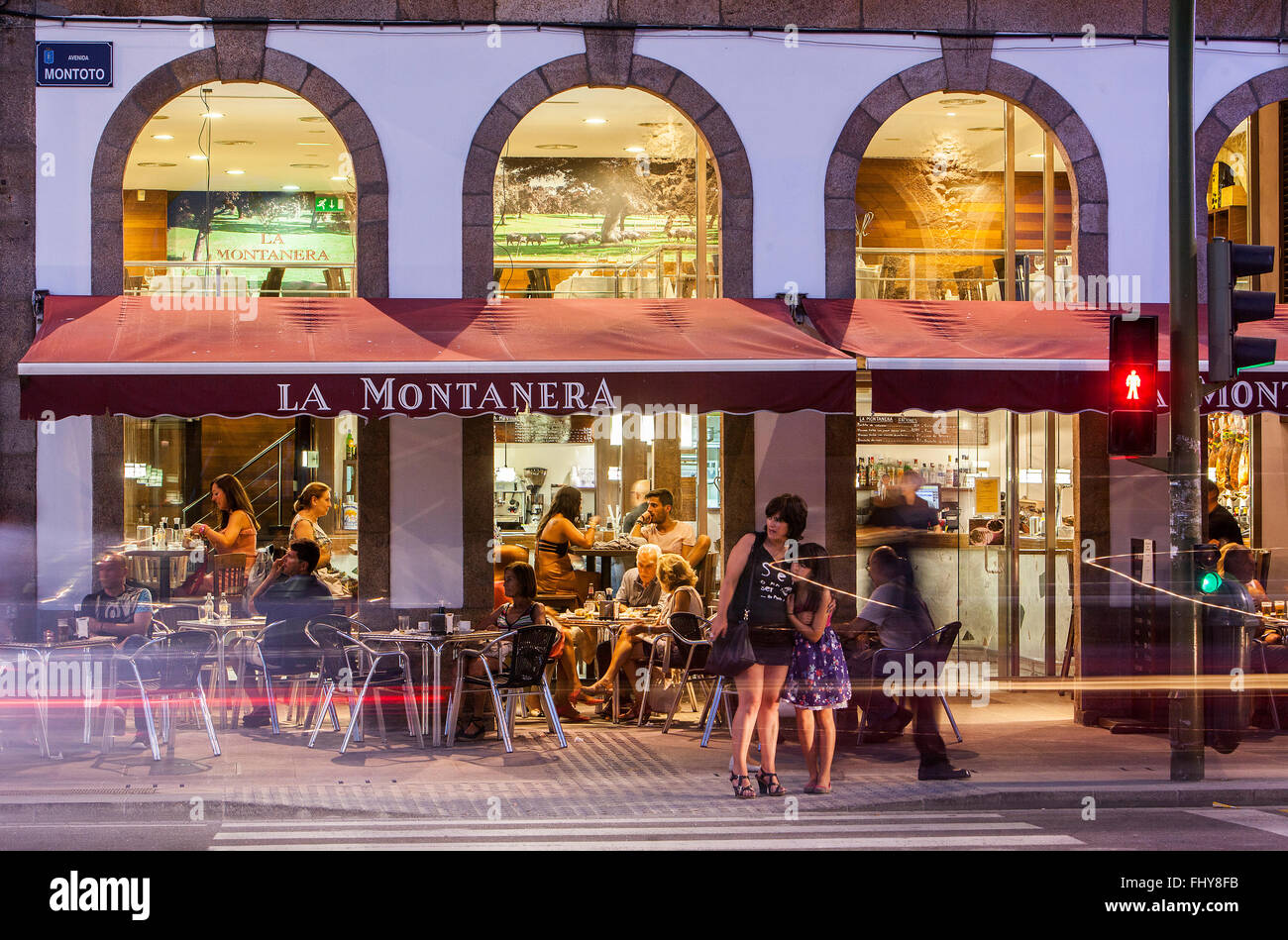 La Montanera restaurant, terrace, Avenida Montoto, Coruña city, Galicia, Spain Stock Photo