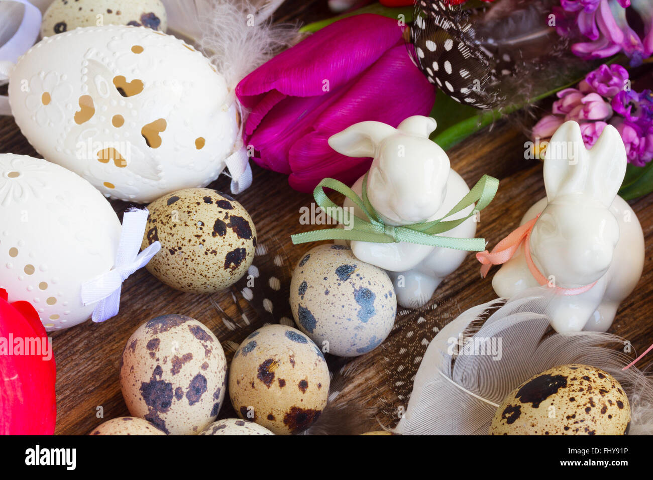 Spring flowers with easter eggs Stock Photo - Alamy