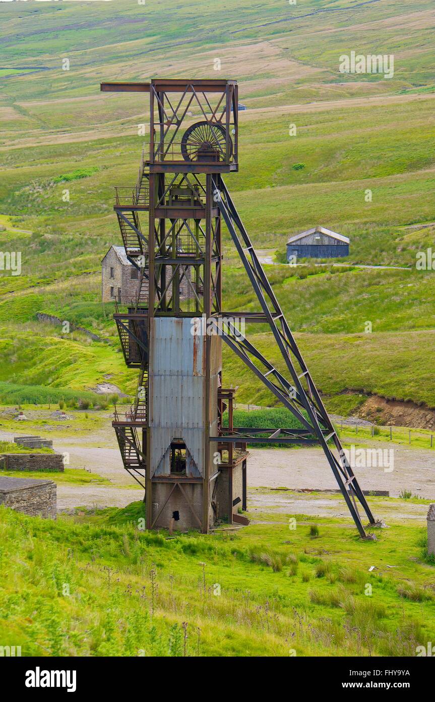 Disused Pithead of Grove Rake Mine buildings, Rookhope District, Weardale, North Pennines, County Durham, England, UK. Stock Photo