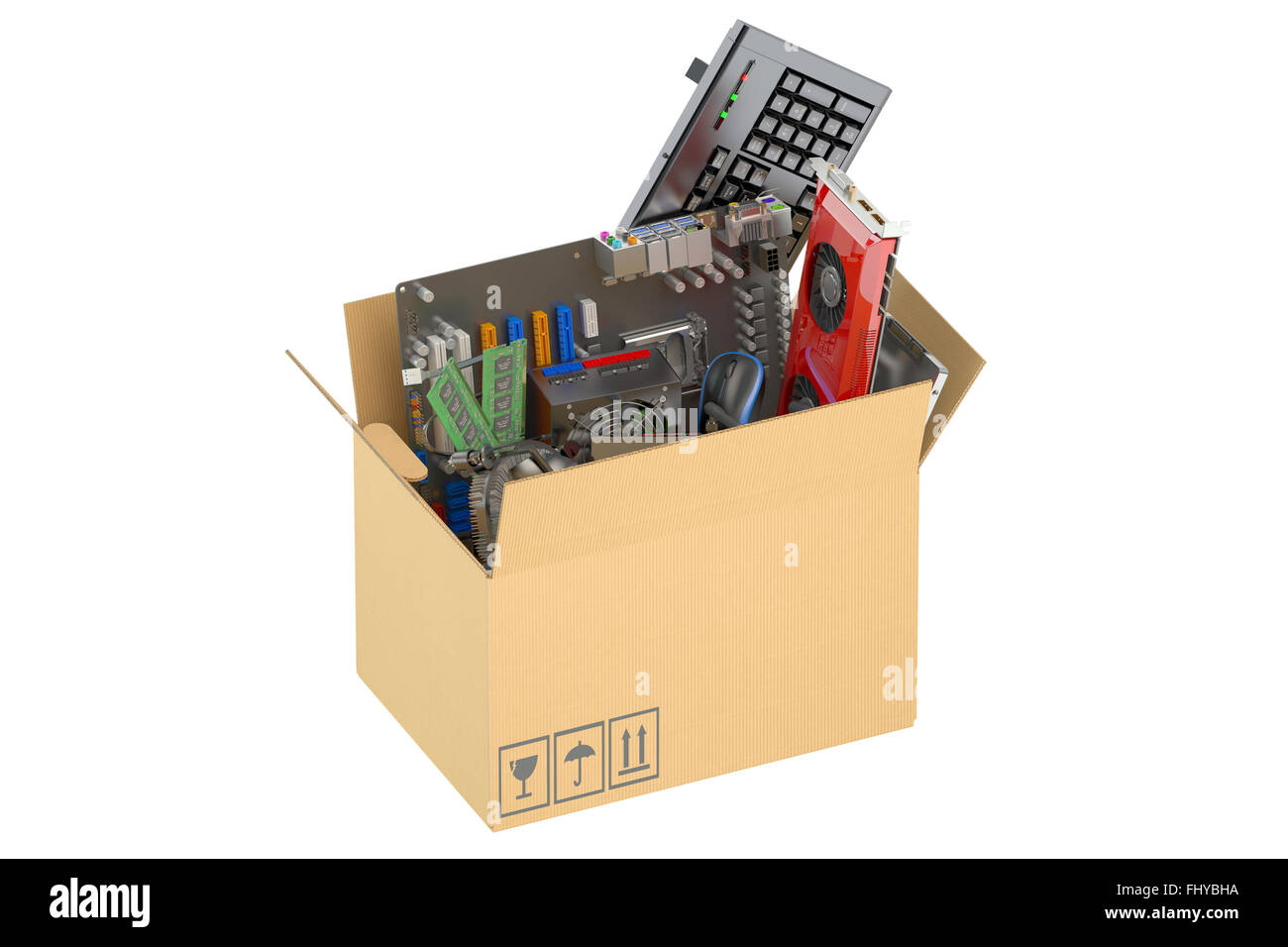 computer parts in the box isolated on white background Stock Photo - Alamy