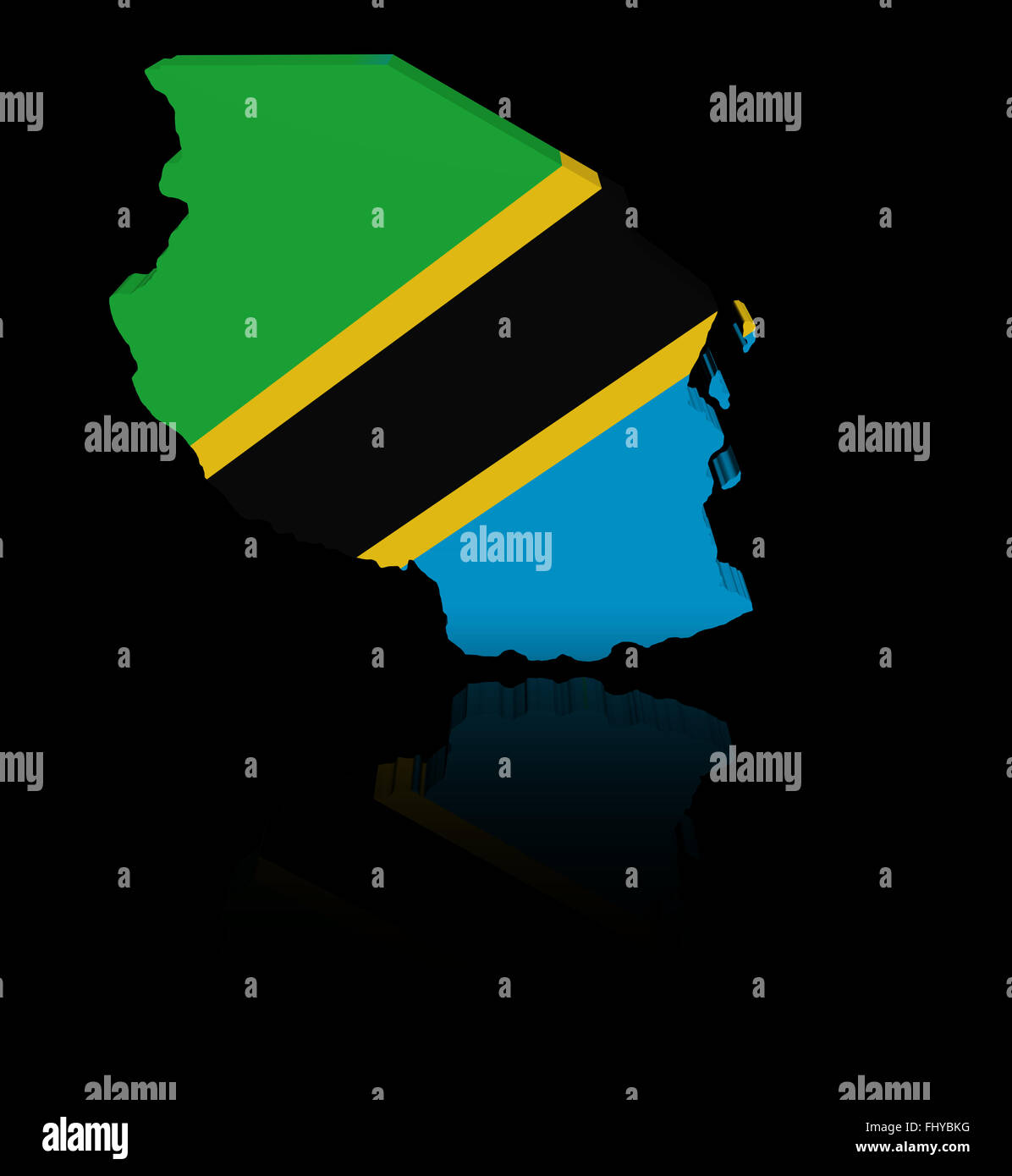 Tanzania map flag with reflection illustration Stock Photo - Alamy