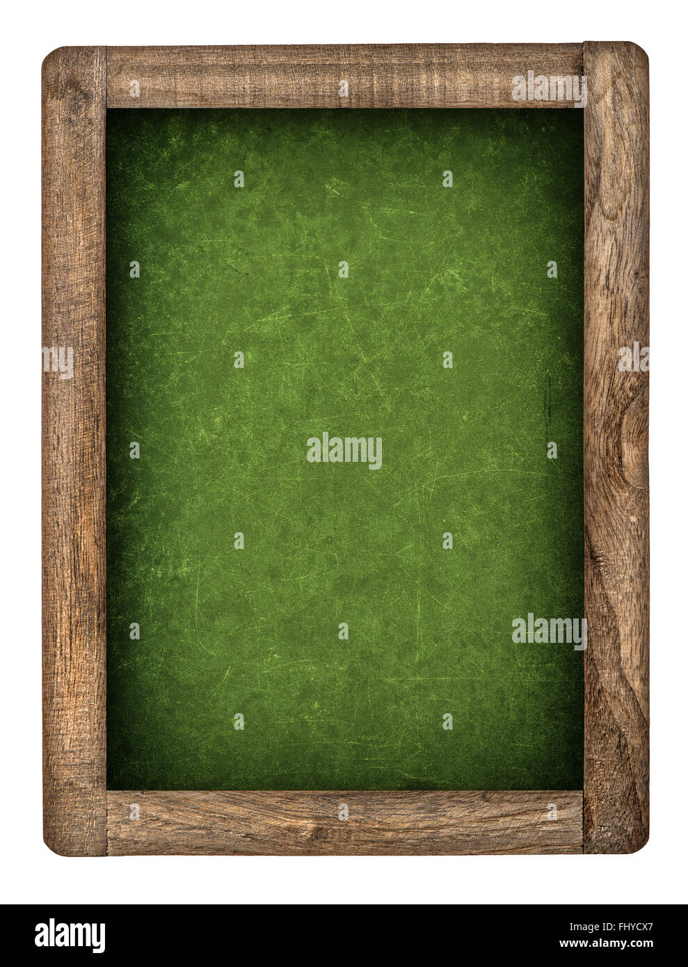 Vintage green chalkboard with wooden frame isolated on white background Stock Photo